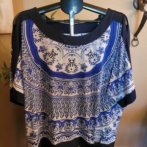 Cleo Navy and White Ornate Blouse